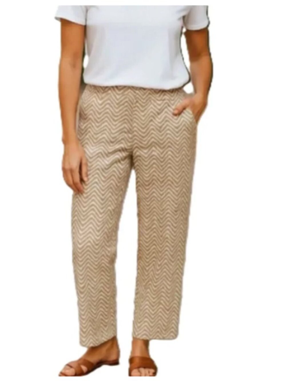 Chicos Travelers Zebra Printed Crepe Ankle Pants Tan White size 2